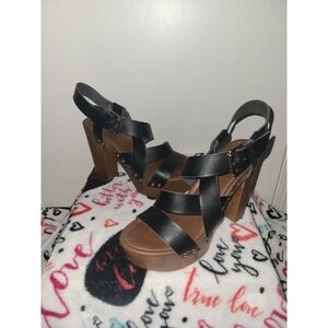 Black with wood look, Heels size 8.5